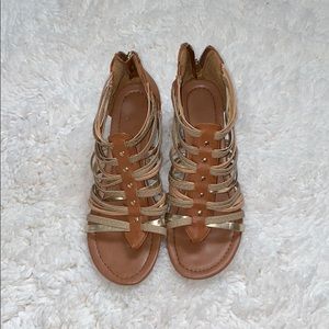 Tan And Gold Wedges